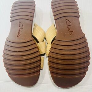 Clark’s sandals, light brown, fabric material, size 7 medium